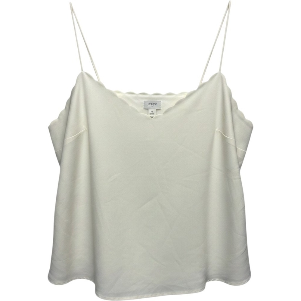 J Crew Cami Top Satin Scalloped Cream Ivory Adjustable Straps Office Career 14 L
